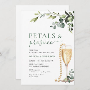 Eucalyptus Floral Bridal Shower PETALS & Prosecco Invitation