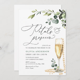 Eucalyptus Floral Bridal Shower PETALS & Prosecco Invitation