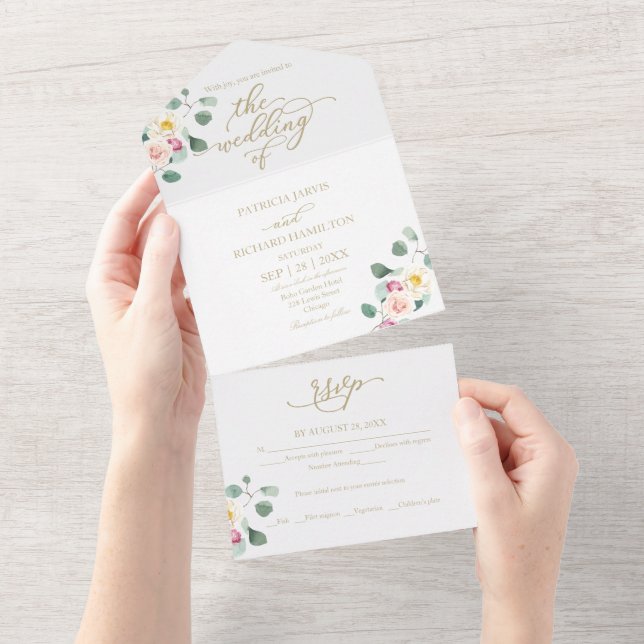 Eucalyptus Floral Calligraphy Wedding All In One Invitation (Tearaway)