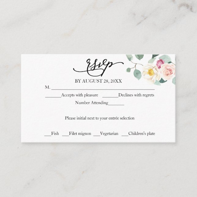 Eucalyptus Floral Calligraphy Wedding RSVP Enclosure Card (Front)