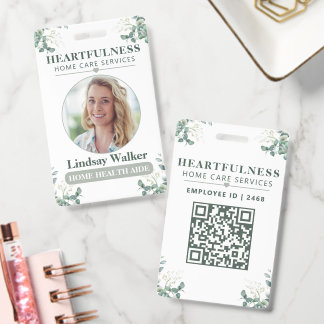 Eucalyptus Floral Custom Employee ID with QR Code Badge