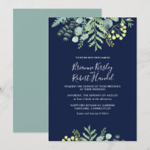 Eucalyptus Floral Floral Wedding Invitation Navy