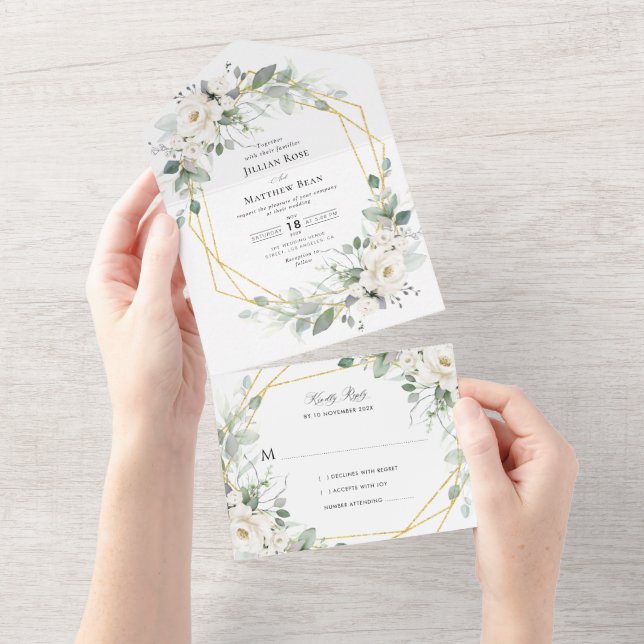 eucalyptus floral frame wedding all in one invitation (Tearaway)