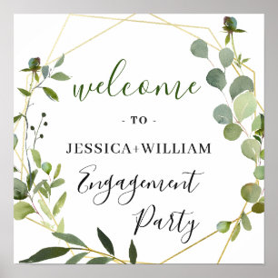 Eucalyptus Floral Geometric Frame Engagement Party Poster
