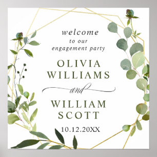 Eucalyptus Floral Geometric Frame Engagement Party Poster