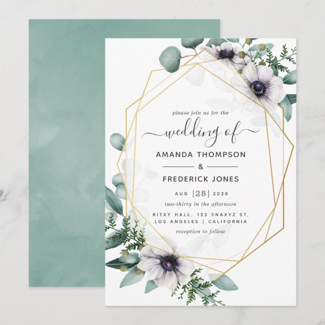 Eucalyptus Floral Geometric Wedding Invitation (Front/Back)