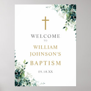 Eucalyptus Floral Greenery Baptism Welcome Sign
