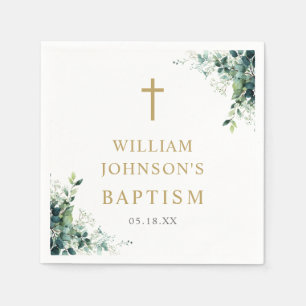Eucalyptus Floral Greenery Elegant Baptism Napkin