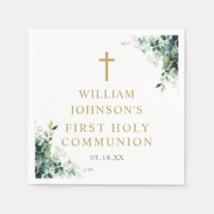 Eucalyptus Floral Greenery First Holy Communion Napkin