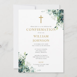 Eucalyptus Floral Greenery Monogram Confirmation Invitation