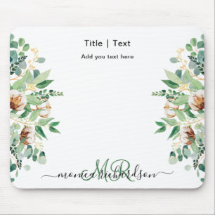 Eucalyptus Floral Greenery Monogram Simple Custom Mouse Mat