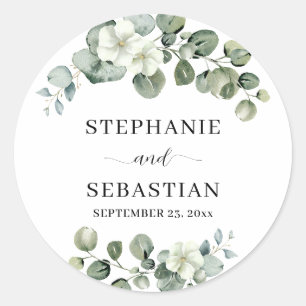 Eucalyptus Floral Greenery Wedding Classic Round Sticker