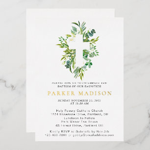 Eucalyptus Floral Greens Cross Baptism Gold