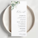 Eucalyptus Floral Leaves Let's Eat Script Wedding Menu<br><div class="desc">This elegant wedding menu featuring custom text and eucalyptus floral would make a wonderful addition to your party! Easily change the text by clicking on the "personalise this template" option.</div>