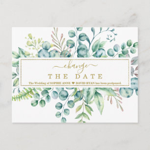 Eucalyptus Floral Leaves Wedding Change The Date Postcard