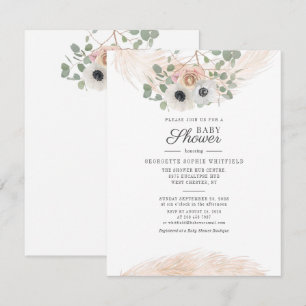 Eucalyptus Floral Pampas Grass Script Baby Shower Invitation