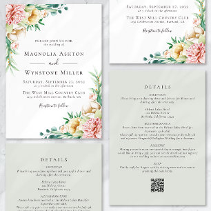 Eucalyptus Floral Sage Green All in One Wedding Invitation