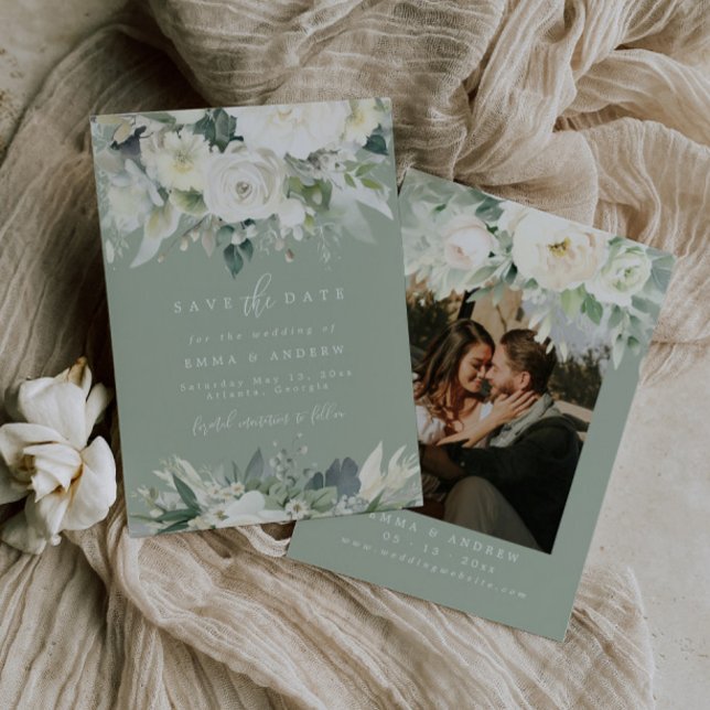 Eucalyptus Floral Sage Green Save Thee Date Card (Creator Uploaded)