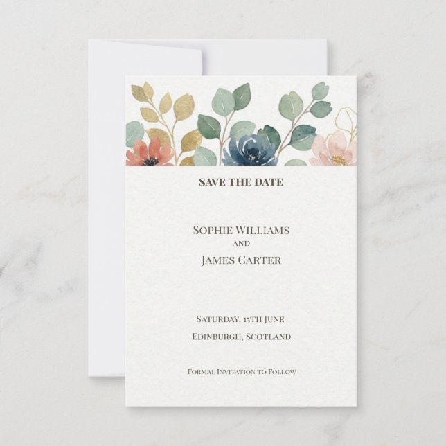 Eucalyptus Floral Save the Date Card (Front)