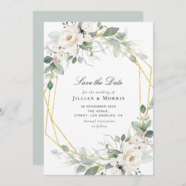 eucalyptus floral save the date invitation (Front/Back)