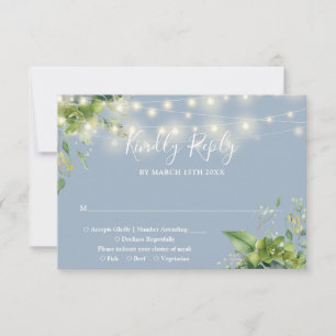 Eucalyptus Floral String Lights Dusty Blue Wedding RSVP Card