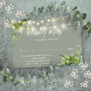 Eucalyptus Floral String Lights Sage Green Wedding RSVP Card