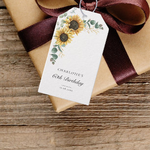 Eucalyptus Floral Sunflower 60th Birthday Party Gift Tags