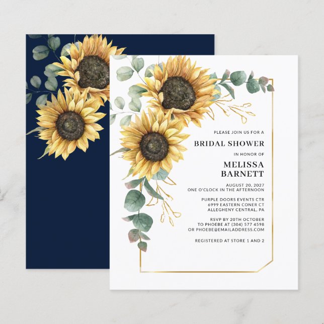Eucalyptus Floral Sunflower Bridal Shower Invite (Front/Back)