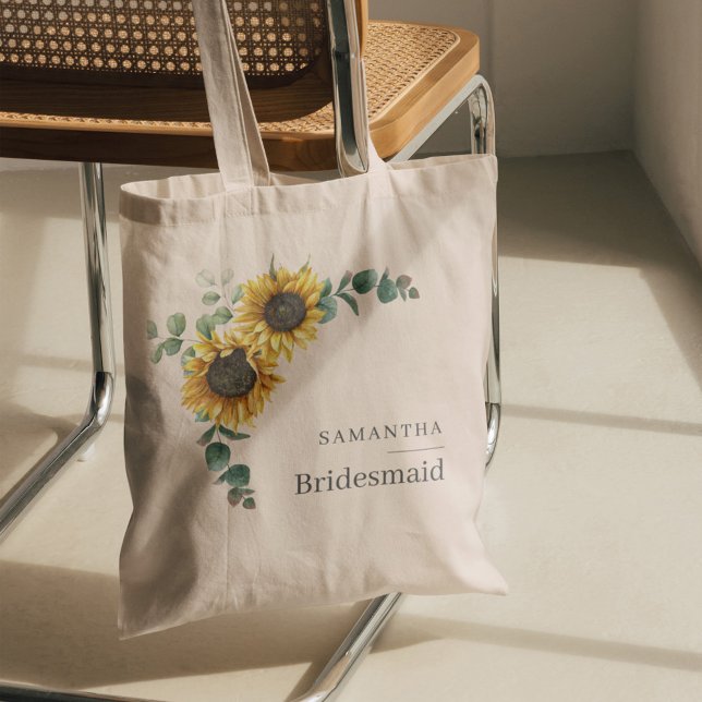 Eucalyptus Floral Sunflower Bridesmaid Favour Tote Bag (Sunflower Eucalyptus Bridesmaid Tote Bag)