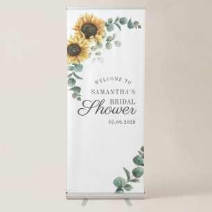 Eucalyptus Floral Sunflower Script Bridal Shower Retractable Banner