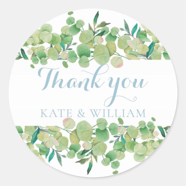 Eucalyptus Floral Thank You Classic Round Sticker (Front)