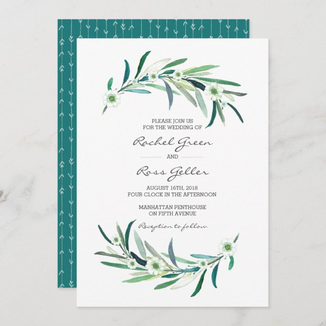 Eucalyptus floral watercolor Wedding Invitation (Front/Back)