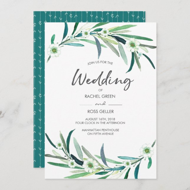 Eucalyptus floral watercolor Wedding Invitation (Front/Back)