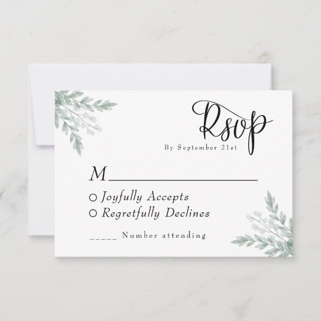 Eucalyptus Floral Watercolor Wedding RSVP Card (Front)