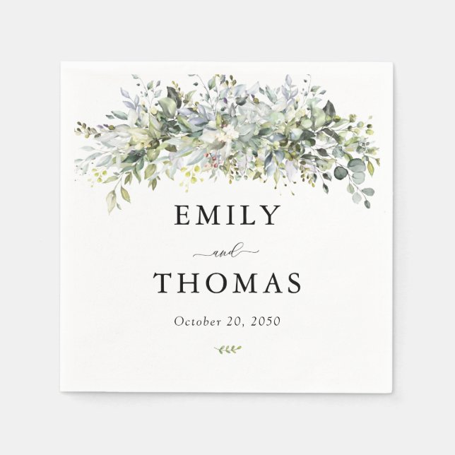 Eucalyptus Floral Wedding Ceremony Napkin (Front)