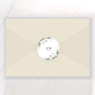 Eucalyptus Floral Wedding Classic Round Sticker