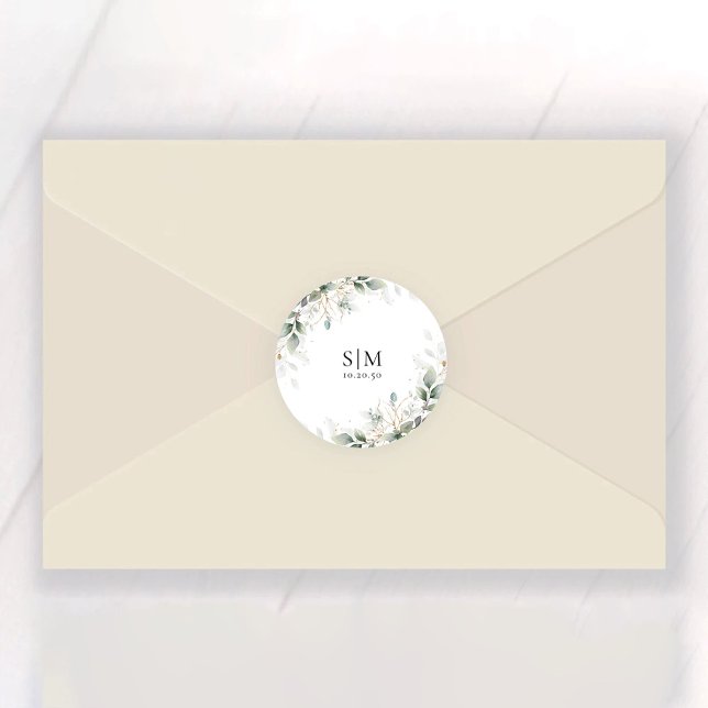 Eucalyptus Floral Wedding Classic Round Sticker (Creator Uploaded)