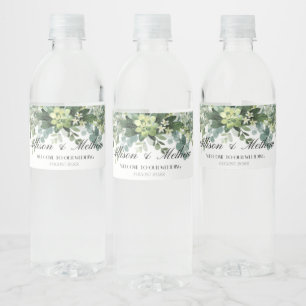 Eucalyptus Floral Wedding Water Bottle Label