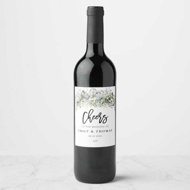 Eucalyptus Floral Wedding Wine Label (Front)
