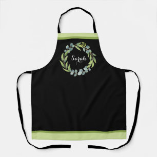 Eucalyptus Floral Wreath on Black Apron