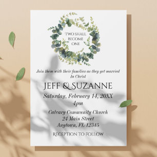 Eucalyptus Floral Wreath Two Become One Wedding Vellum Invitations