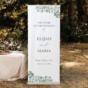Eucalyptus Flower Simple Wedding Reception Welcome Retractable Banner