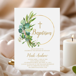 Eucalyptus Flowers Baptism Invitation