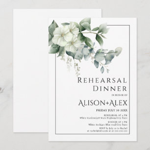 Eucalyptus flowers border wedding rehearsal dinner invitation