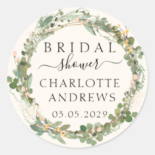Eucalyptus Flowers Bridal Shower   Classic Round Sticker