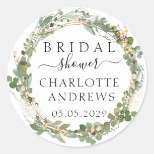 Eucalyptus Flowers Bridal Shower Classic Round Sticker
