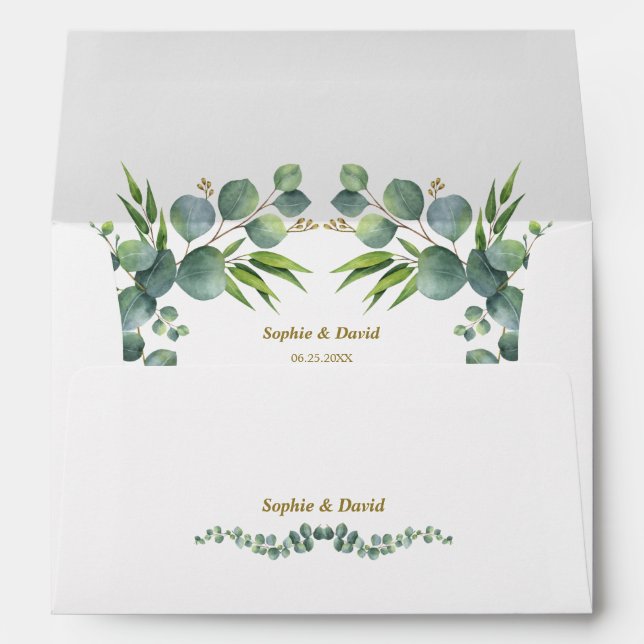 Eucalyptus Flowers Leaves Wedding Return Address Envelope (Back (Bottom))