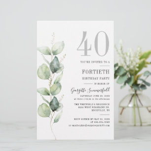 Eucalyptus Foliage 40th Birthday Party Stationery