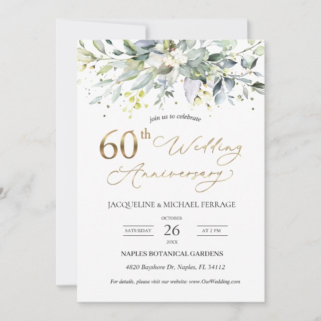 Eucalyptus foliage 60th Wedding Anniversary  Invitation (Front)