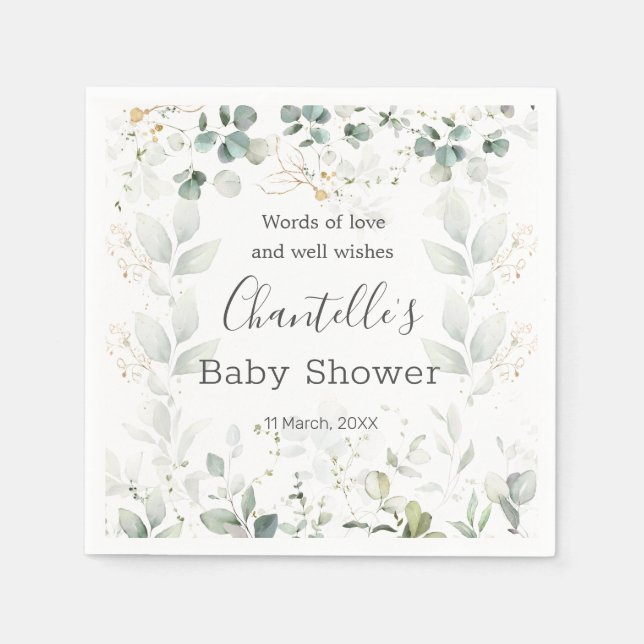 Eucalyptus Foliage Baby Shower Napkin (Front)